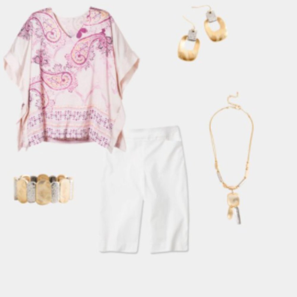 Pink Paisley Solid-Border Poncho - image 4